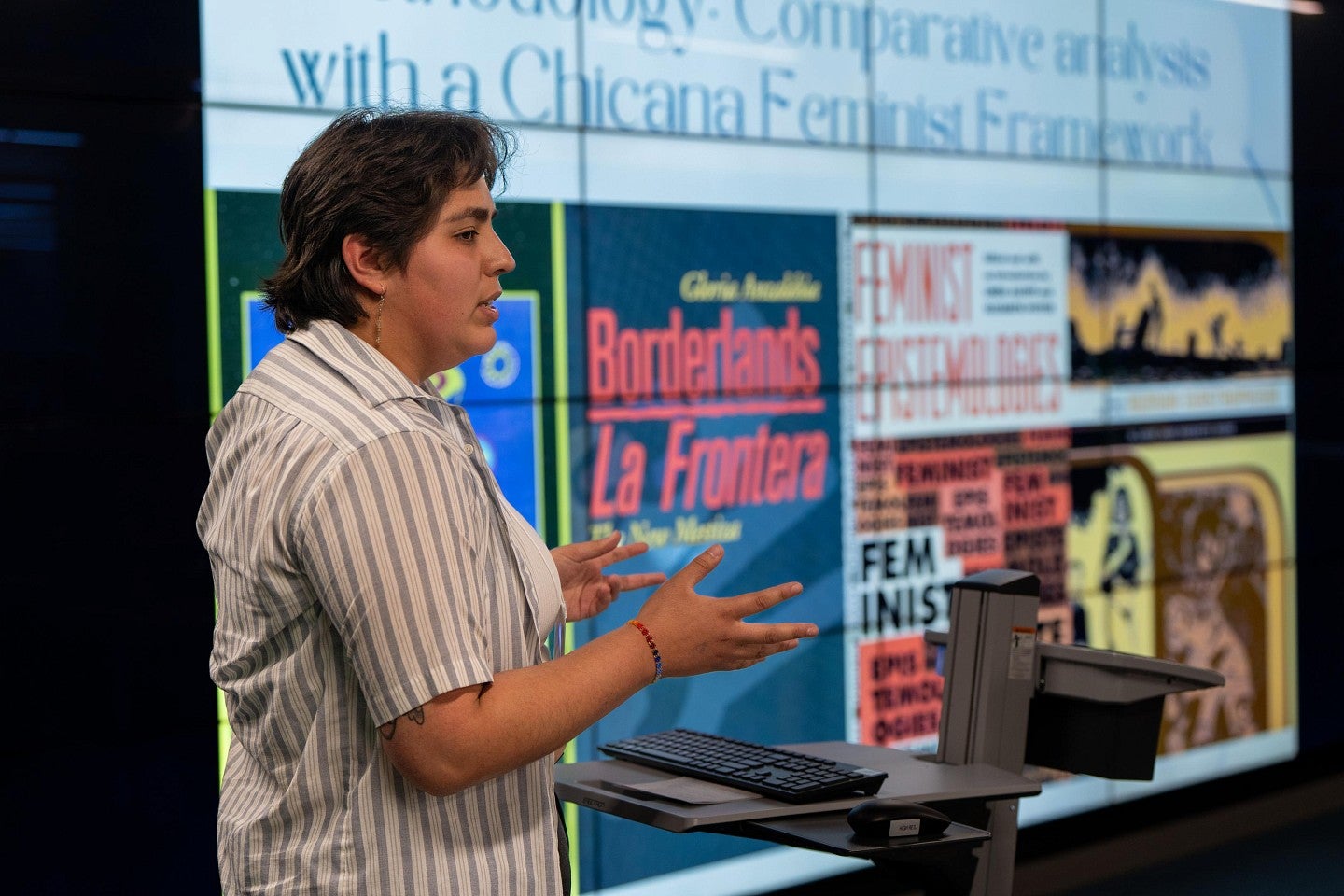 undergraduate student sharing research related to chicana feminism
