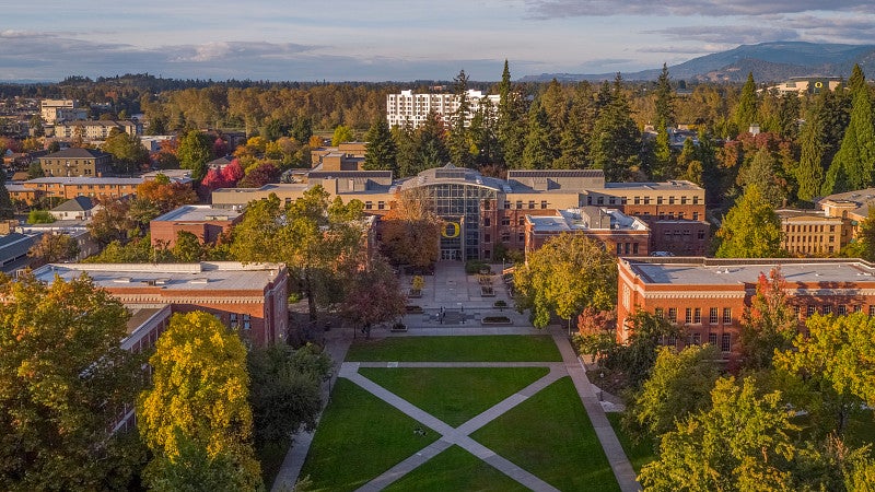 aerial photo of UO campus