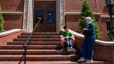 international students in front of Chapman Hall
