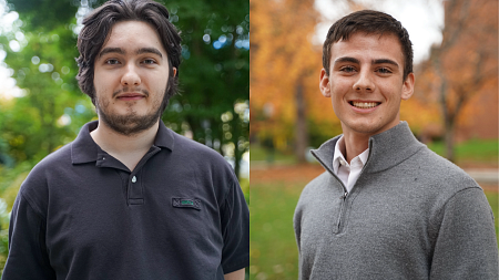 Headshots of Rhodes finalists and UO Seniors Oliver Loreto and Charles Petrik