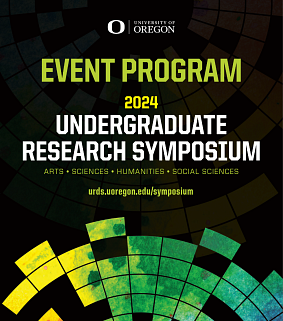 2024 Undergraduate Research Symposium Event Program Cover.  Black background with URS color wheel/periodic table logo.