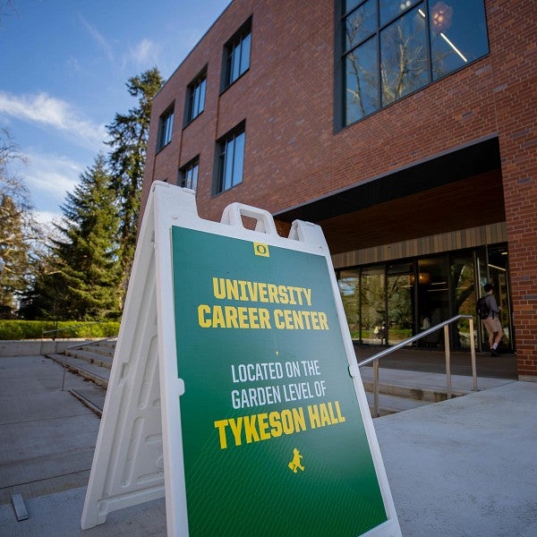 sign for career center outside tykeson hall