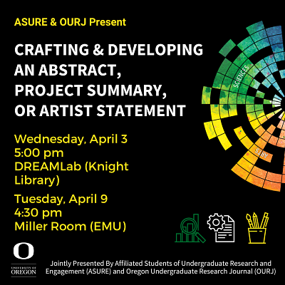 Abstract Workshop details: April 3rd 5:00 pm in DREAMLab (Knight Library) and April 9th 4:30 pm in the EMU Miller Room