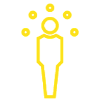 Yellow Choices Icon_ outline of a person facing forward. The head is surrounded by 5 circles representing choices