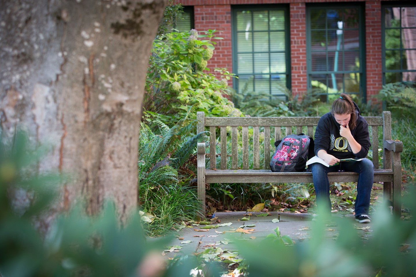 student on bench